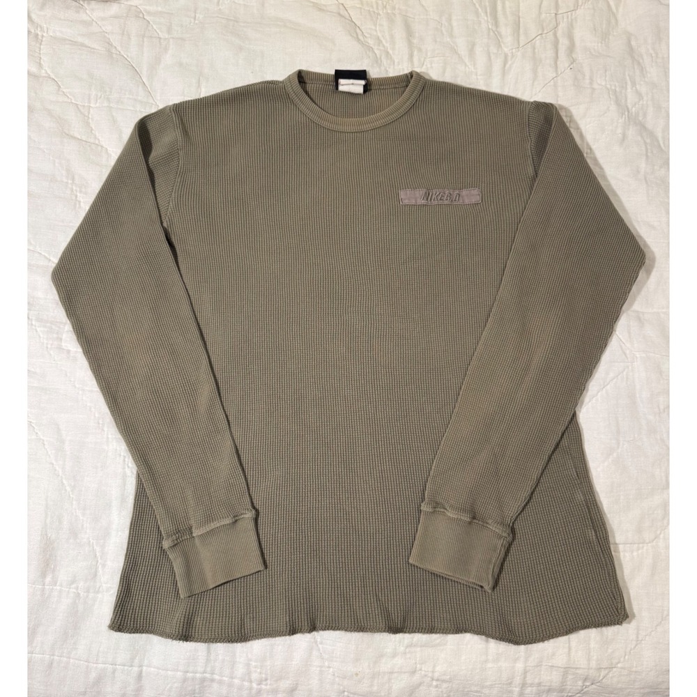 Nike 6.0 Mens Large Waffle Knit Thermal Long Sleeve Shirt Olive Green Streetwear